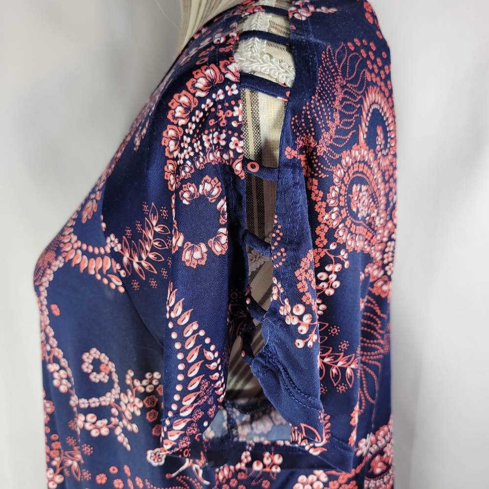 PerSeption Concept Navy/Orange/White Paisley Ladder Cut Shoulders Size XLarge - Picture 5 of 9